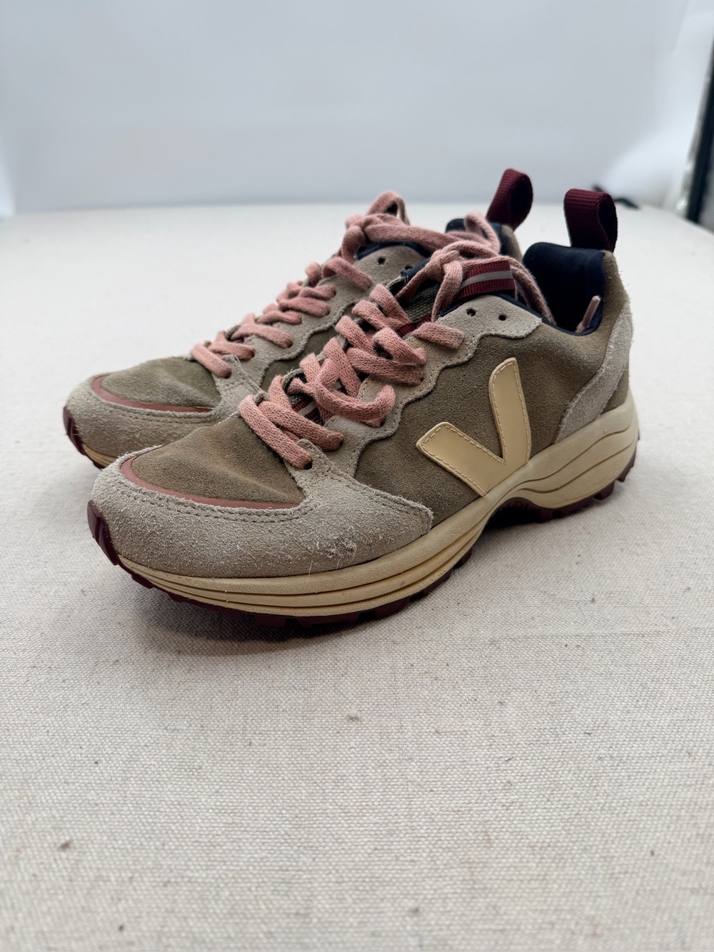 Veja Taupe and Pink Suede Runner Sneakers